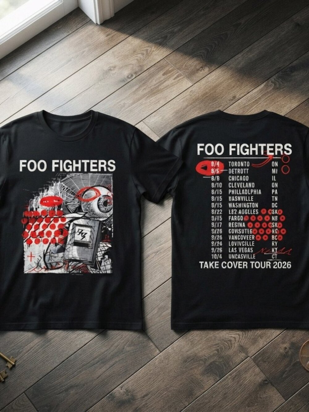 Foo Fighters Take Cover Tour 2026 Grunge Art Black T-Shirt